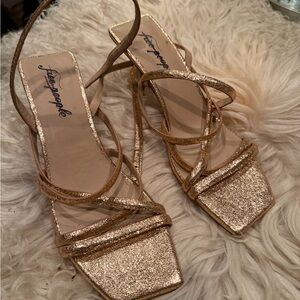 Free People Glittering Gold Strappy Heels